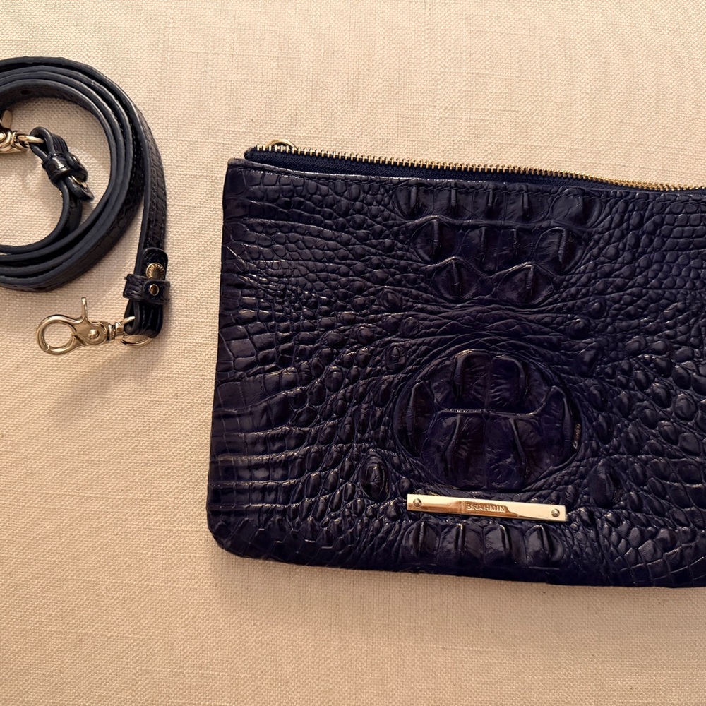 Brahmin Black Crocodile-Embossed Wristlet